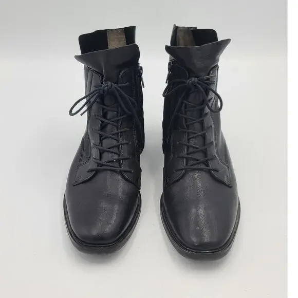 PAUL GREEN Bernadette Moto Boot COMBAT LACE UP BLACK LEATHER